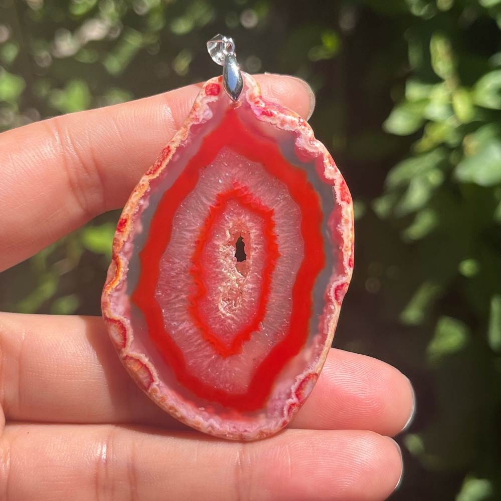 Sterling silver druzy Freeform red agate pendant‎